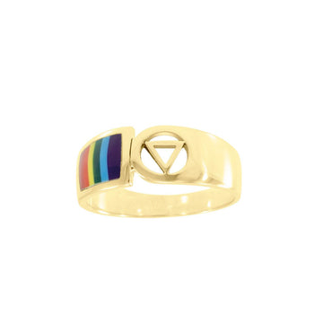 Pride Symbol with Rainbow Color Inlay Solid Gold Ring GTR285 - Jewelry